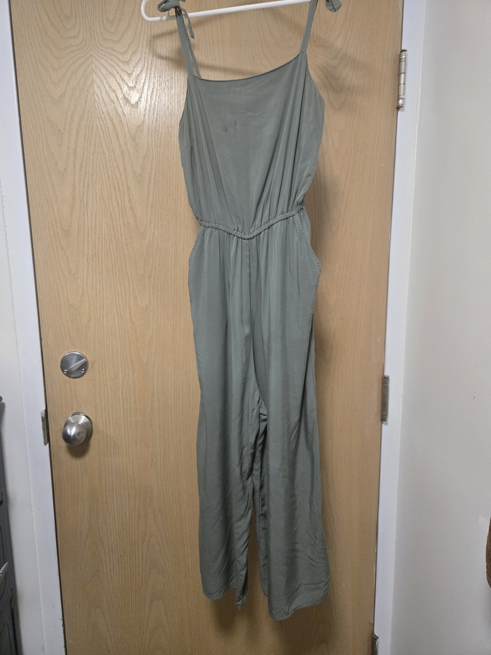 GAP Sage Green Sleeveless Tie-Shoulder Jumpsuit